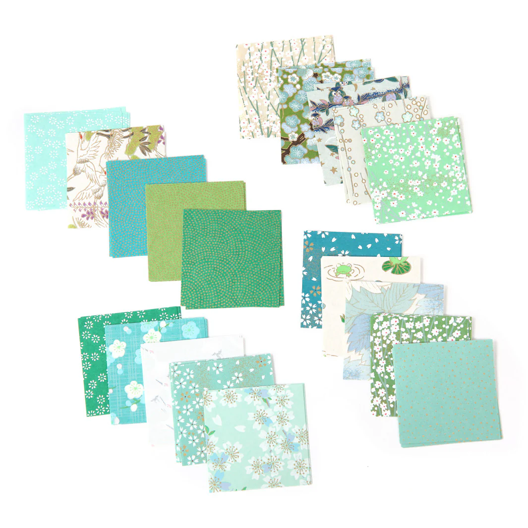 100 Papiers Origami - 6 x 6 cm - Vert Clair et Foncé, Vert d'Eau et Menthe et Bleu Turquoise - Garden – Image 3