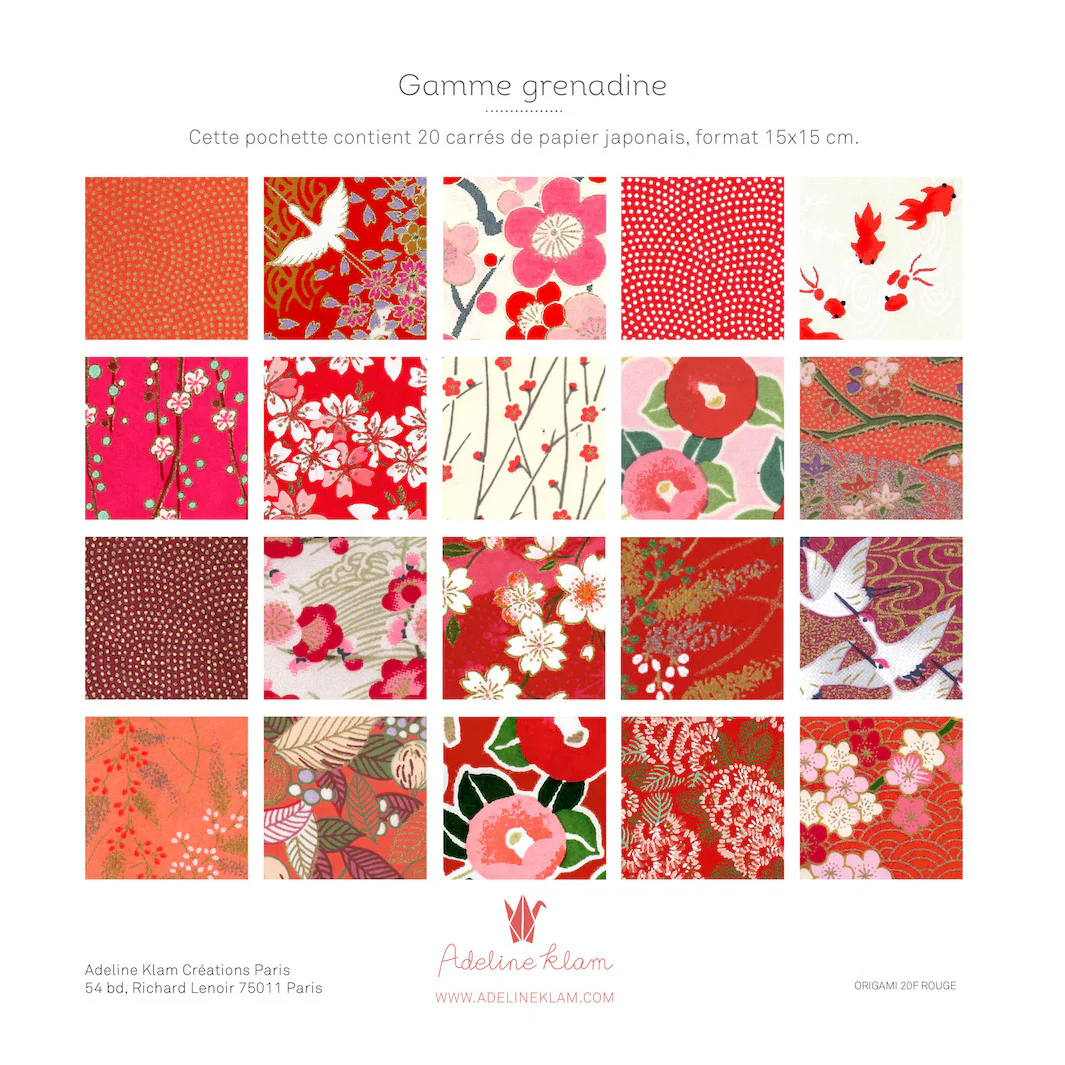 20 Papiers Origami - 15 x 15 cm - Rouge, Rouge Orangé, Corail et Rose - Grenadine – Image 3