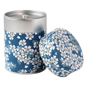 Boîte à Thé Cylindre - Fleurs de Cerisier - Bleu Marine - M619