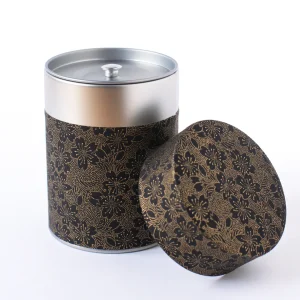 Boîte à thé - Fleurs de cerisier en pointillés dorées sur fond noir - M820