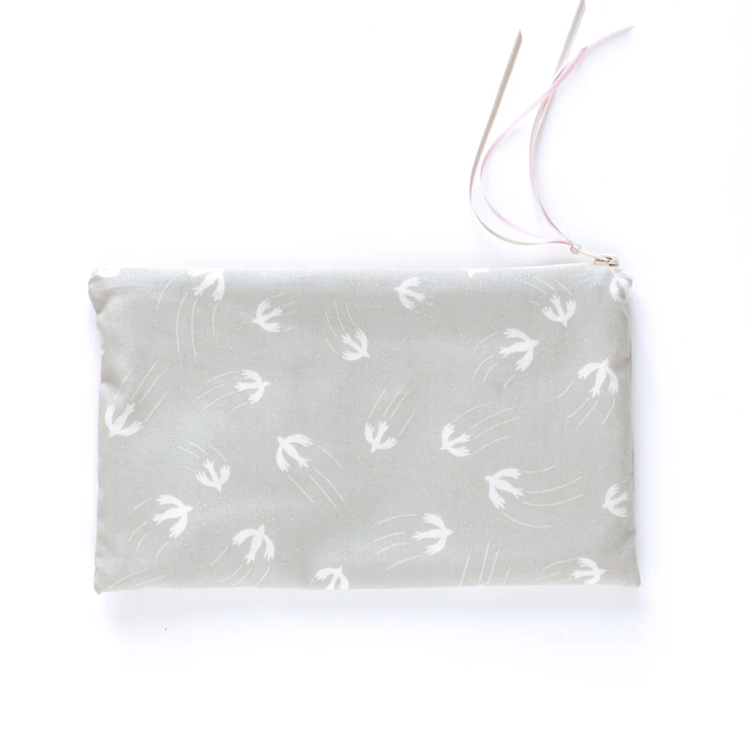 Trousse Plate en Tissus Japonais - Oiseaux - Gris – Image 2