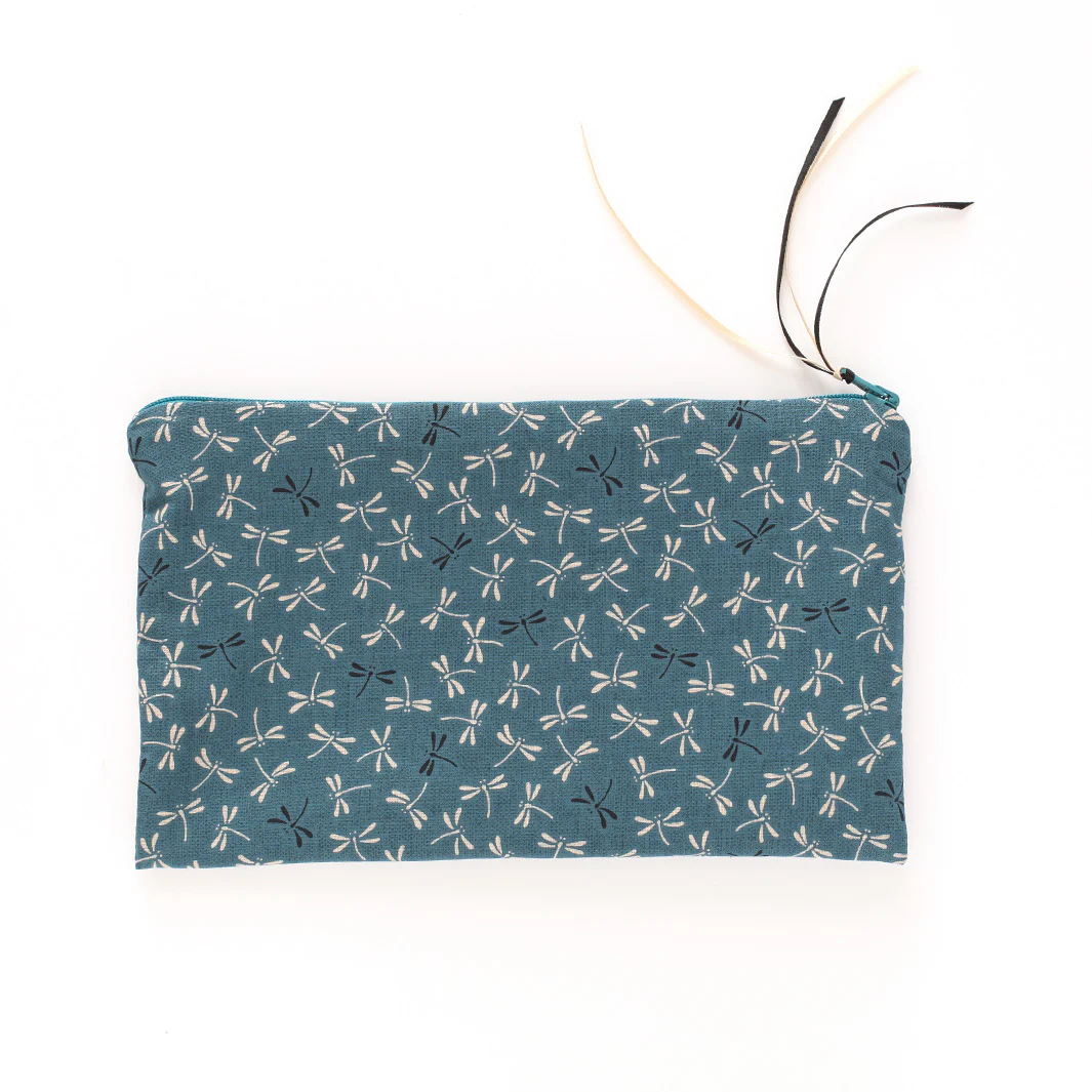 Trousse Plate en Tissus Japonais - Libellule - Bleu – Image 2