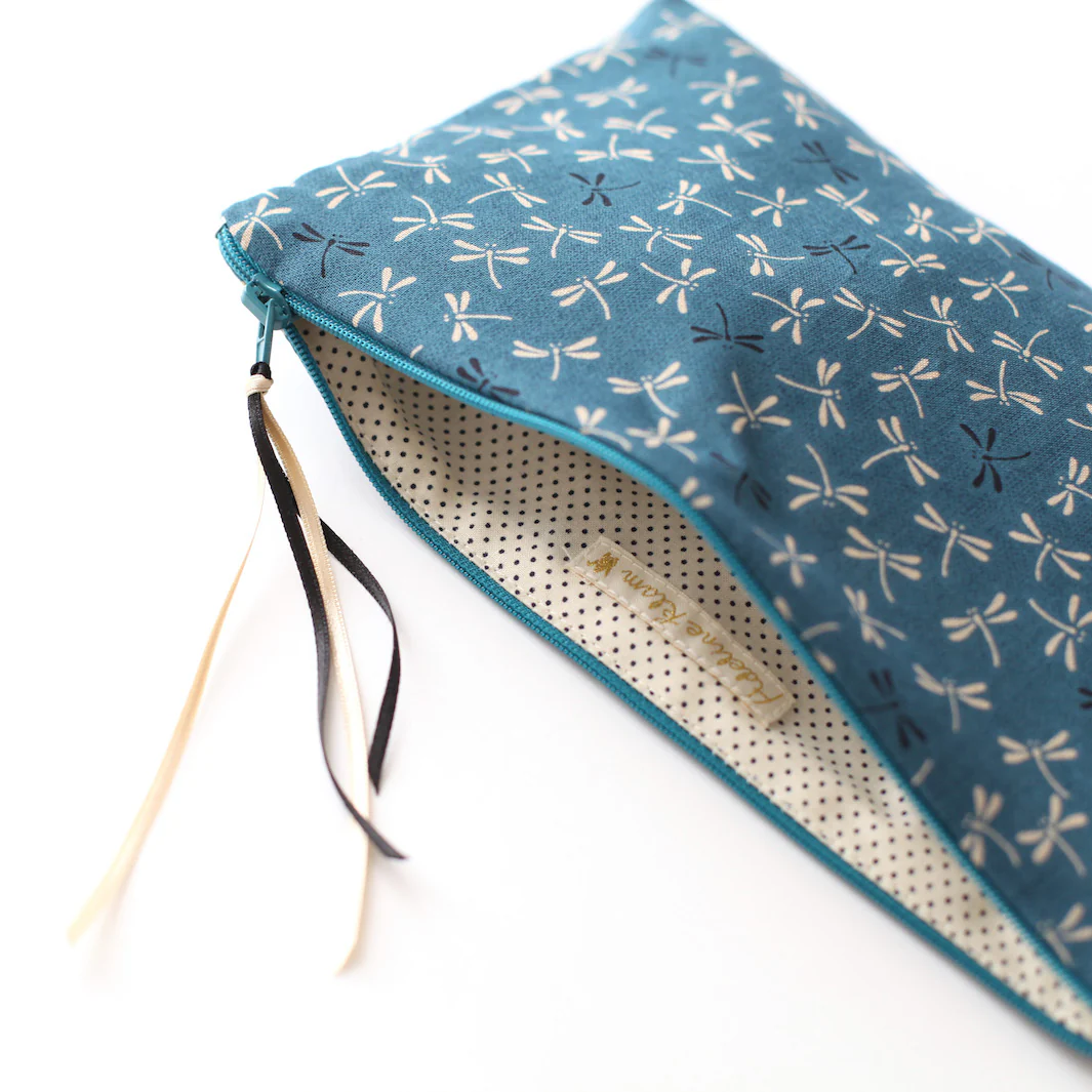 Trousse Plate en Tissus Japonais - Libellule - Bleu – Image 3