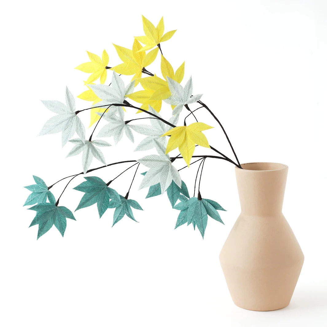 Kit 3 Branchages Feuilles d'Érable en Crépon - Jaune Acidulé, Bleu Gris et Bleu Canard - Acidulé – Image 2