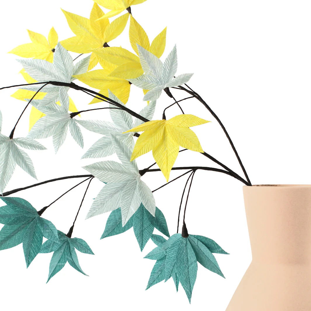 Kit 3 Branchages Feuilles d'Érable en Crépon - Jaune Acidulé, Bleu Gris et Bleu Canard - Acidulé – Image 4