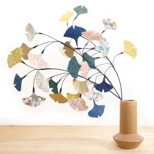 Kit 3 Branches de Ginkgo - Jaune Moutarde, Rose Clair, Bleu Nuit et Bleu Canard - Miyabi