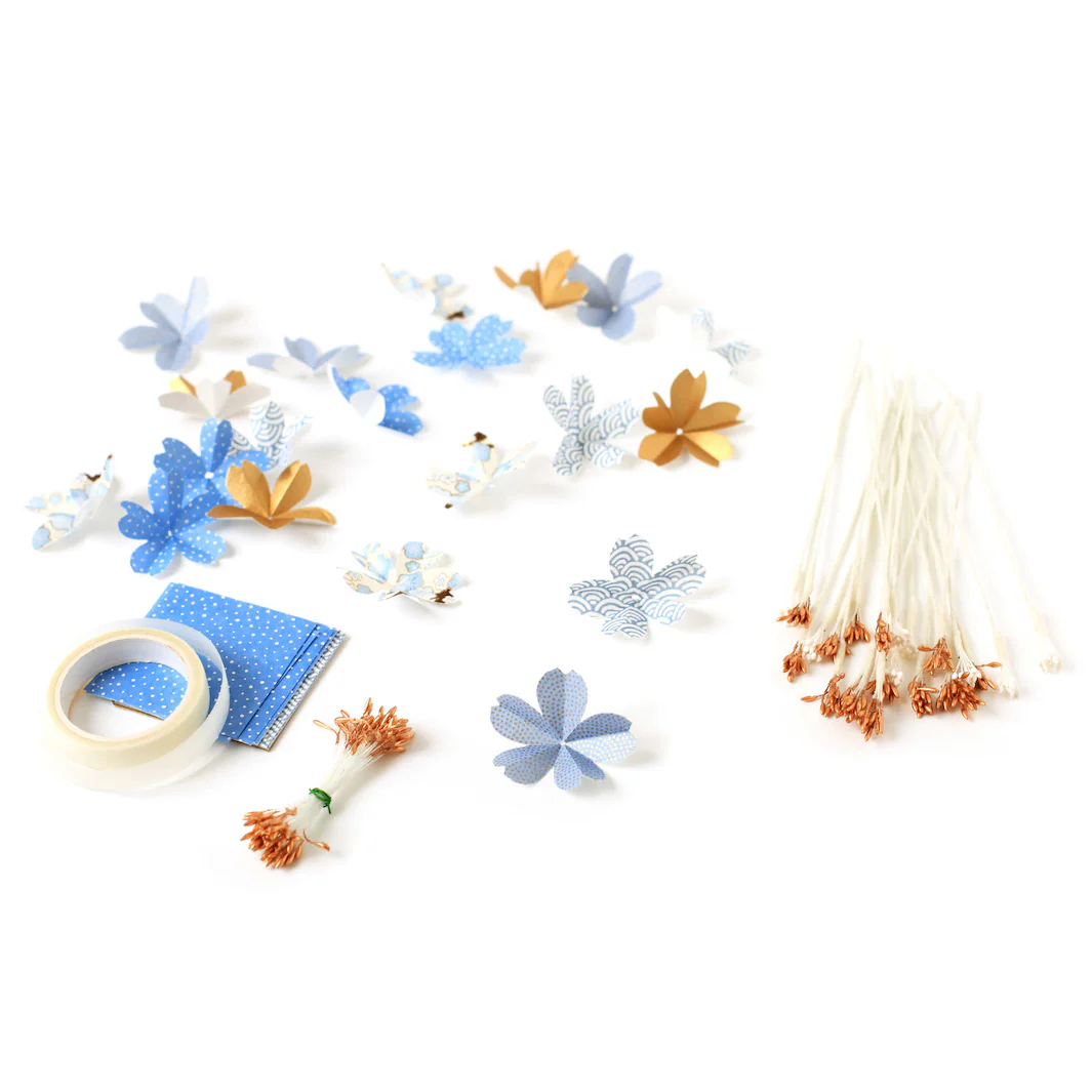 Kit Bouquet de Fleurs de cerisier - Bleu, Gris et Or - Bleu Neige – Image 4