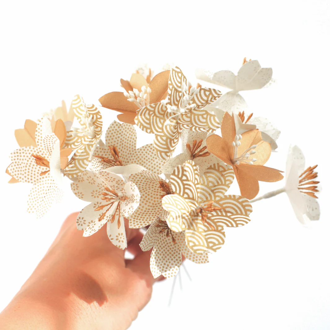 Kit Bouquet de Fleurs de Cerisier - Blanc Cassé, Beige et Or - Or – Image 5