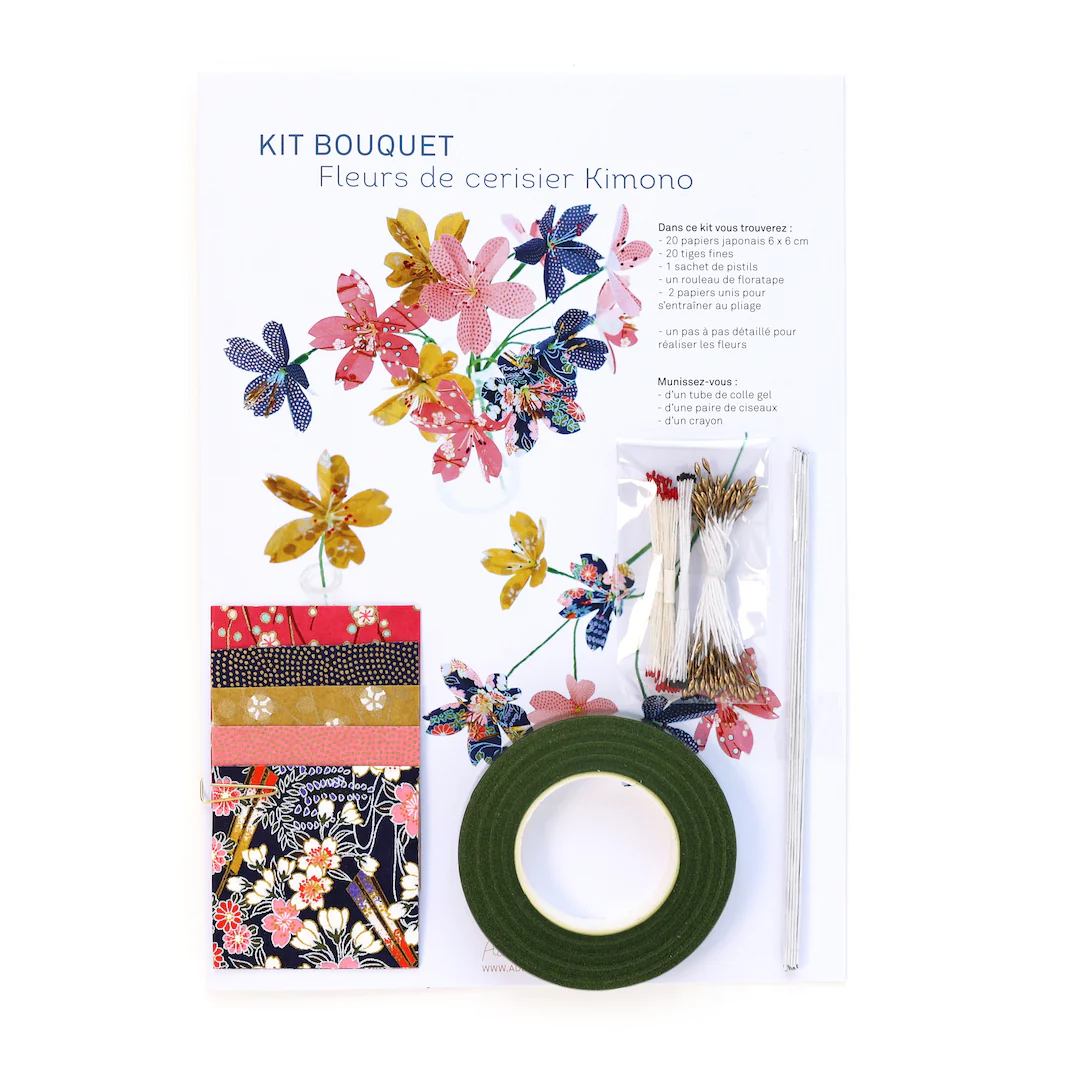 Kit Bouquet de Fleurs de Cerisier - Violet, Bleu Nuit, Jaune Moutarde et Rose - Kimono – Image 3