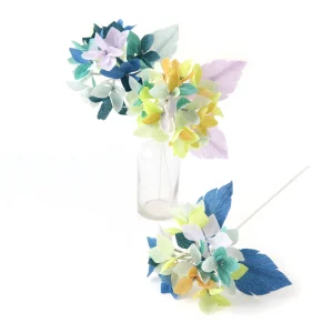 Kit Bouquet d'Hortensia en Crépon - Bleu, Vert, Gris, Jaune et Mauve - Ouessant