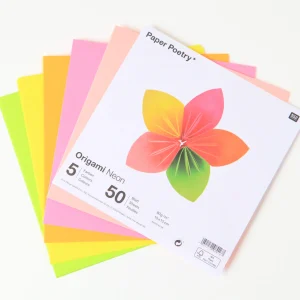 50 Papiers Origami Unis - 15 x 15 cm - 5 couleurs fluo