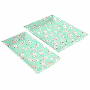 Petit & Grand vide-poches - Fleurs de Pruniers Rétros - Menthe Clair et Mauve Pâle - M791