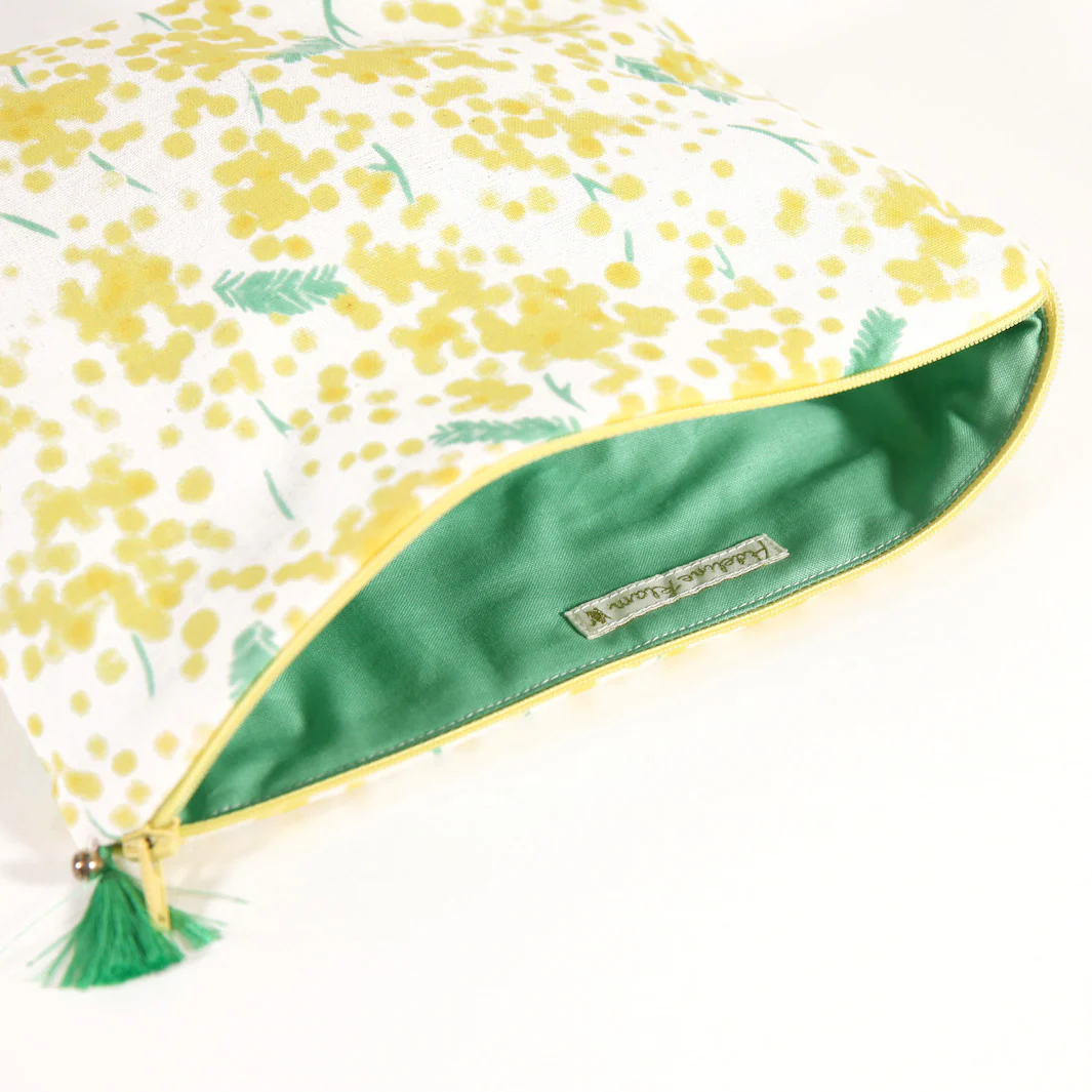 Trousse avec fond en tissus japonais - Mimosa - Jaune et Vert – Image 4