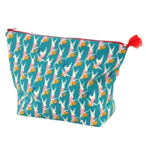 Trousse avec Fond en Tissus Japonais - Baigneuse - Turquoise, Rouge et Jaune