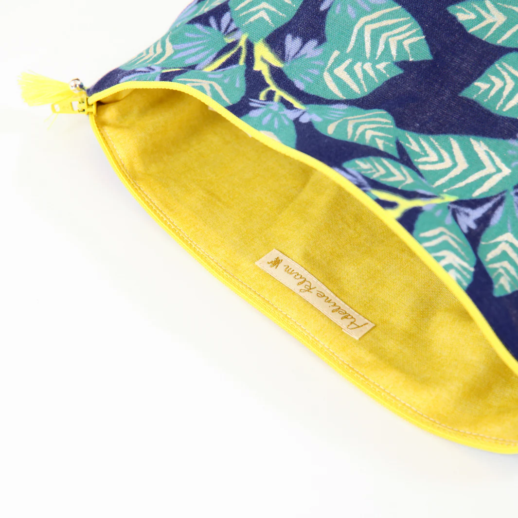 Trousse avec Fond en Tissus Japonais - Gros Branchages - Bleu, Vert et Jaune – Image 4