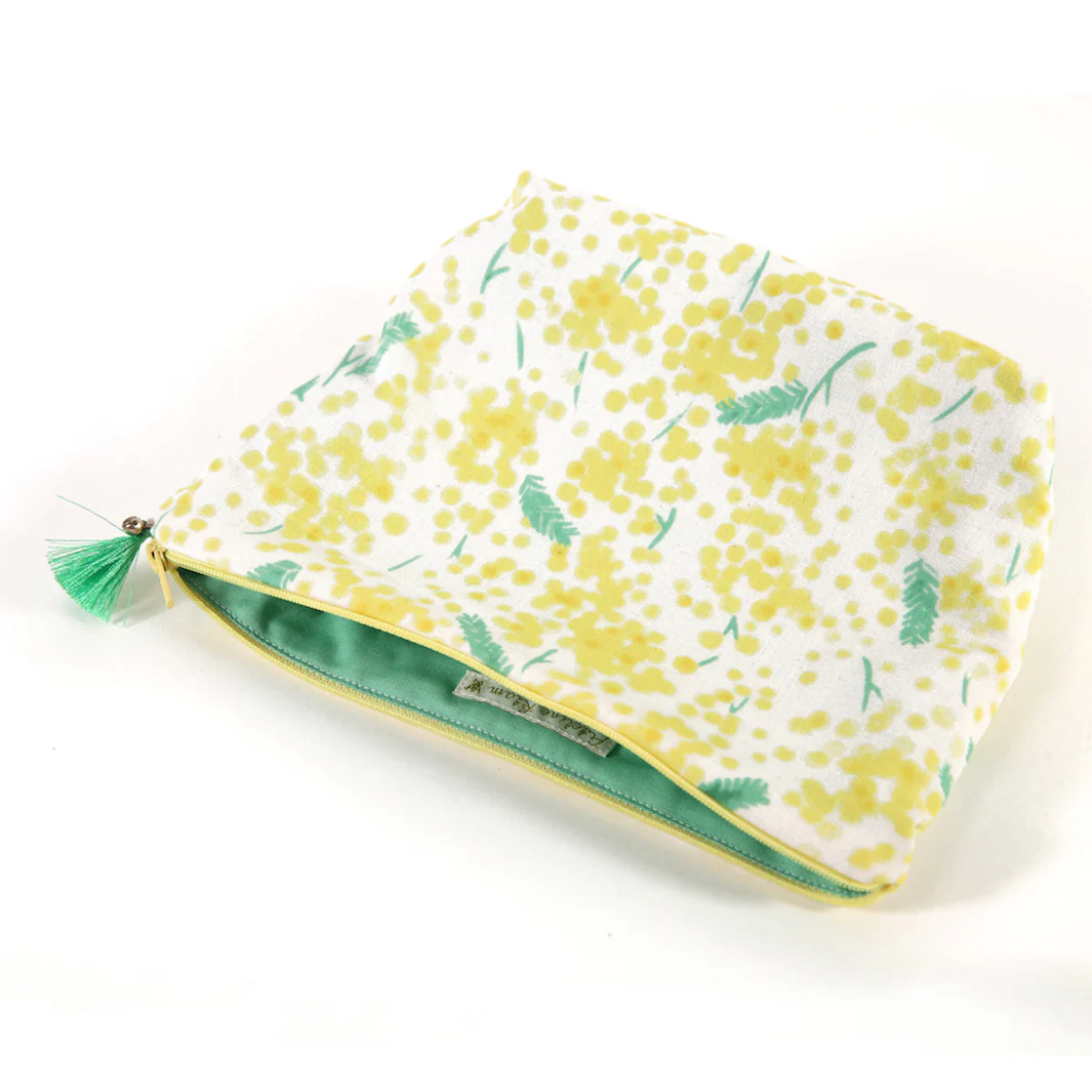Trousse avec fond en tissus japonais - Mimosa - Jaune et Vert – Image 3
