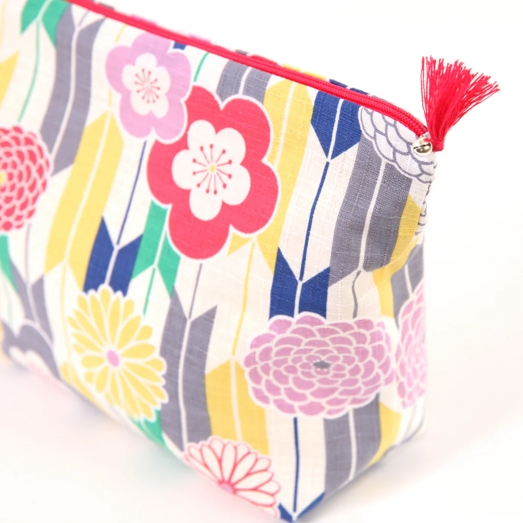 Trousse avec Fond en Tissus Japonais - Motifs Variés Graphiques - Multicolore – Image 3