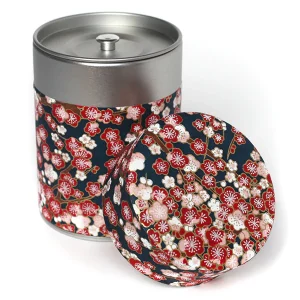 Boîte à thé - Fleurs de cerisier roses et rouges fond bleu - M592