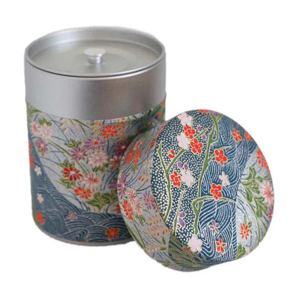 Boîte à thé - Dunes et fleurs rouges roses sur fond bleu et nacré - M747 – Image 2