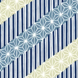 Papier Japonais - Lignes Épaisses et Grandes Étoiles - Or Clair, Bleu Gris et Marine - M1028