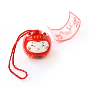 Clochette à Vent Japonaise en Céramique - Daruma Chat - Rouge