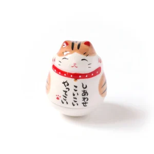 Culbuto Japonais - Maneki Neko - Tigré Roux, Blanc et Marron