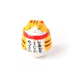 Culbuto Japonais - Maneki Neko - Tigré Jaune, Blanc et Marron