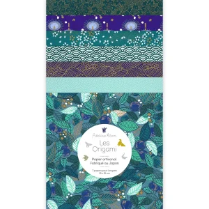 7 Papiers Origami - 15 x 15 cm - Bleu Canard, Vert d'Eau et Bleu Nuit - Songe - Z15