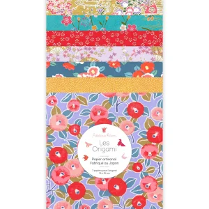 7 Papiers Origami - 15 x 15 cm - Lavande, Bleu Turquoise, Jaune Moutarde et Rouge - Carnaval - T11