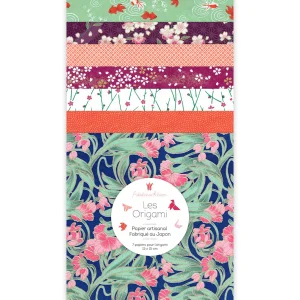 7 Papiers Origami - 15 x 15 cm - Vert, Violet Prune, Orange et Bleu Foncé - Amarante - L7