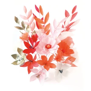 Kit Bouquet de Fleurs en crépon - Rouge, Rose, Orange, Corail et Or - Flamingo