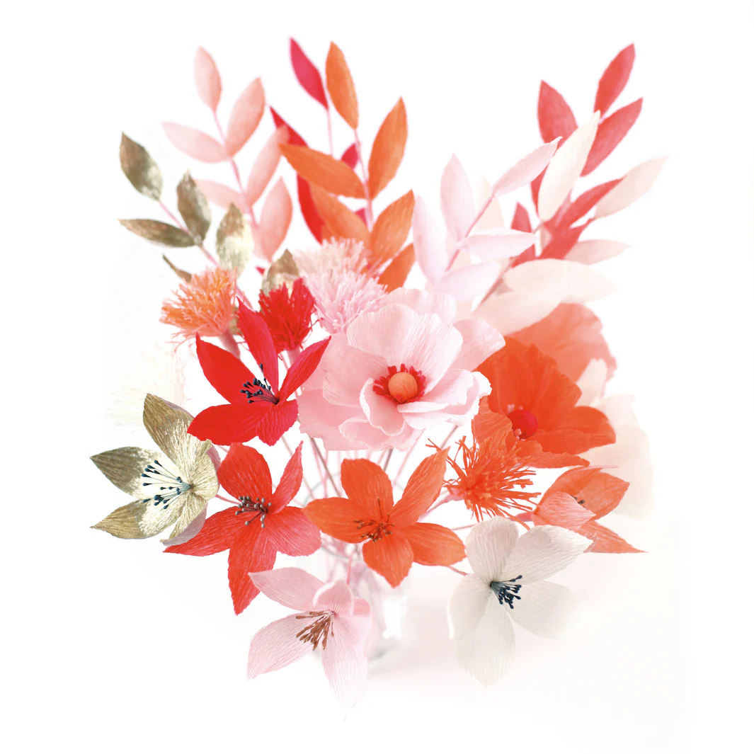 Kit Bouquet de Fleurs en crépon - Rouge, Rose, Orange, Corail et Or - Flamingo – Image 2