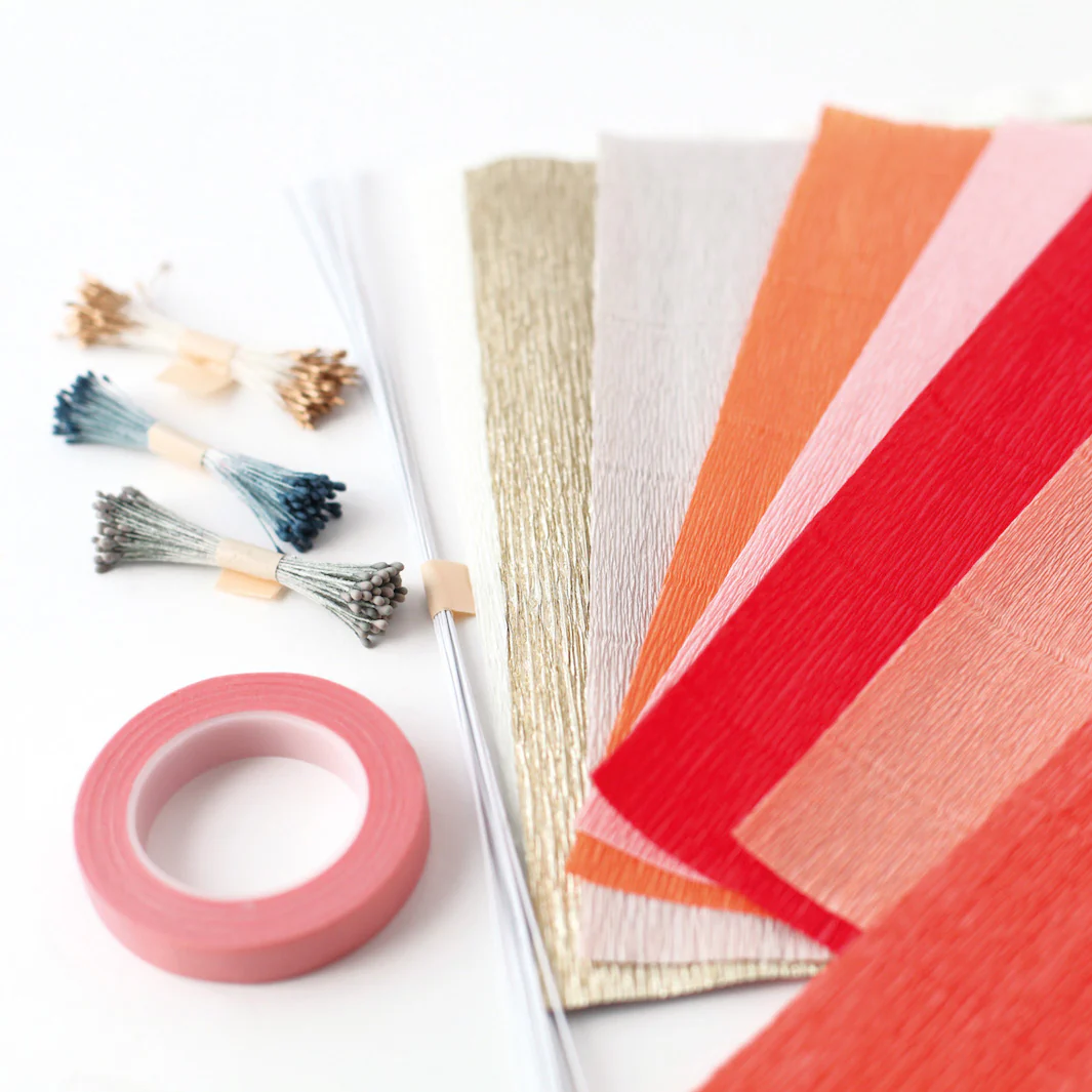 Kit Bouquet de Fleurs en crépon - Rouge, Rose, Orange, Corail et Or - Flamingo – Image 3