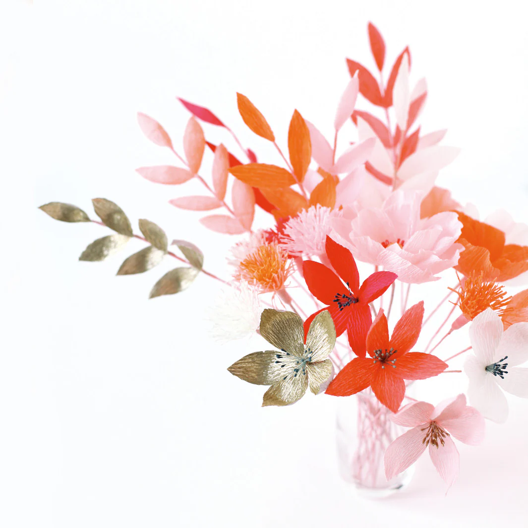 Kit Bouquet de Fleurs en crépon - Rouge, Rose, Orange, Corail et Or - Flamingo – Image 5