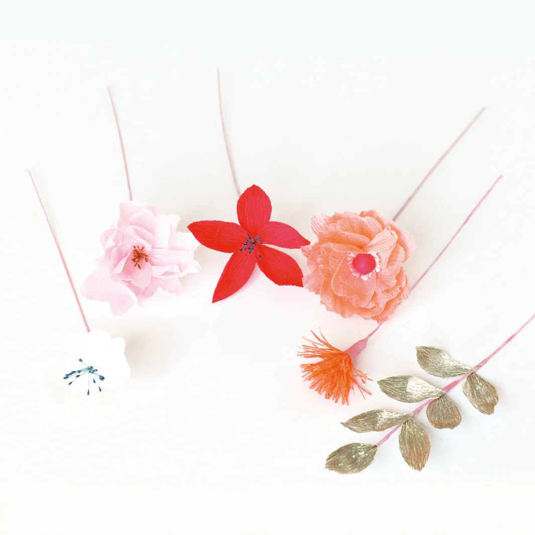Kit Bouquet de Fleurs en crépon - Rouge, Rose, Orange, Corail et Or - Flamingo – Image 4