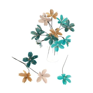 Kit Bouquet de Fleurs de Cerisier - Bleu Canard, Or et Blanc Cassé - Orient