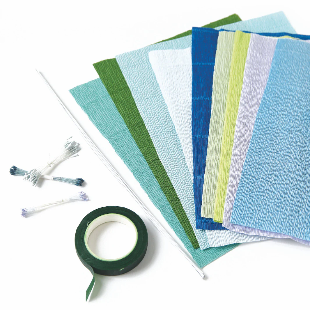 Kit Bouquet de Fleurs en Crépon - Bleu, Vert, Gris et Lilas - Capri – Image 3