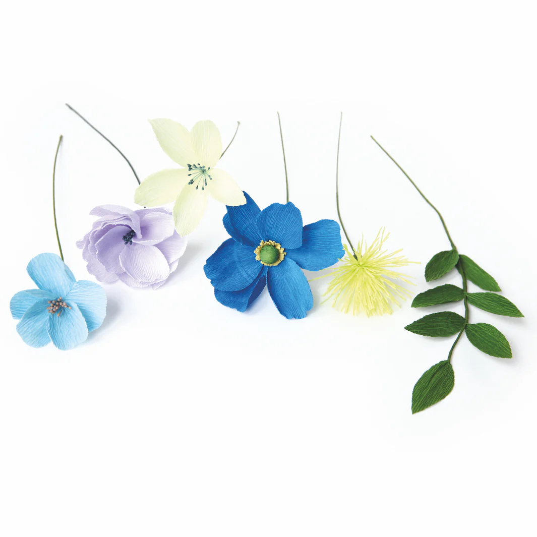 Kit Bouquet de Fleurs en Crépon - Bleu, Vert, Gris et Lilas - Capri – Image 4
