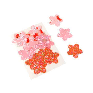 Lot de 18 Stickers en Papier Japonais - Sakura - Rose, Corail et Rouge Orange - C2