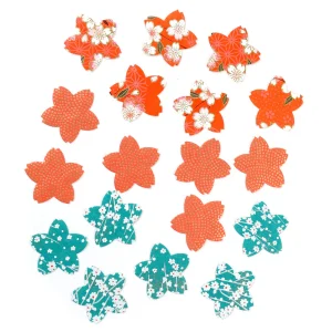 Lot de 18 Stickers en Papier Japonais - Sakura - Rouge Orangé et Turquoise - A1