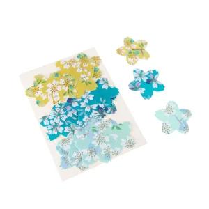 Lot de 18 Stickers en Papier Japonais - Sakura - Vert Moutarde, Bleu Turquoise et Vert d'Eau - U1