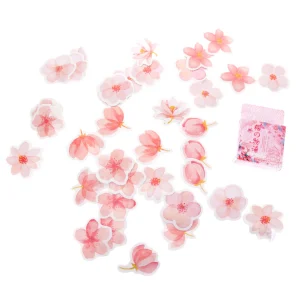 Lot de 45 Stickers - Fleurs de Cerisier - Rose, Corail