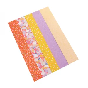 Lot de 5 Bandes de Papiers Japonais - Jaune, Rose, Mauve et Rouge - Pondichéry