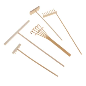 Lot de 5 Râteaux en Bois pour Jardin Japonais