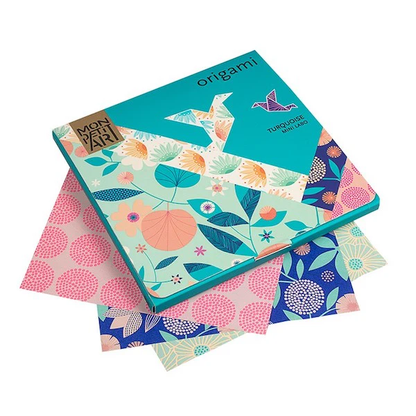 36 papiers origami imprimés - Turquoise - Mini Labo, Mon Petit Art - 16 x 16 cm