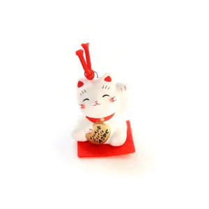 Petit Grigri Grelot en Céramique - Chat, Maneki-Neko - Blanc