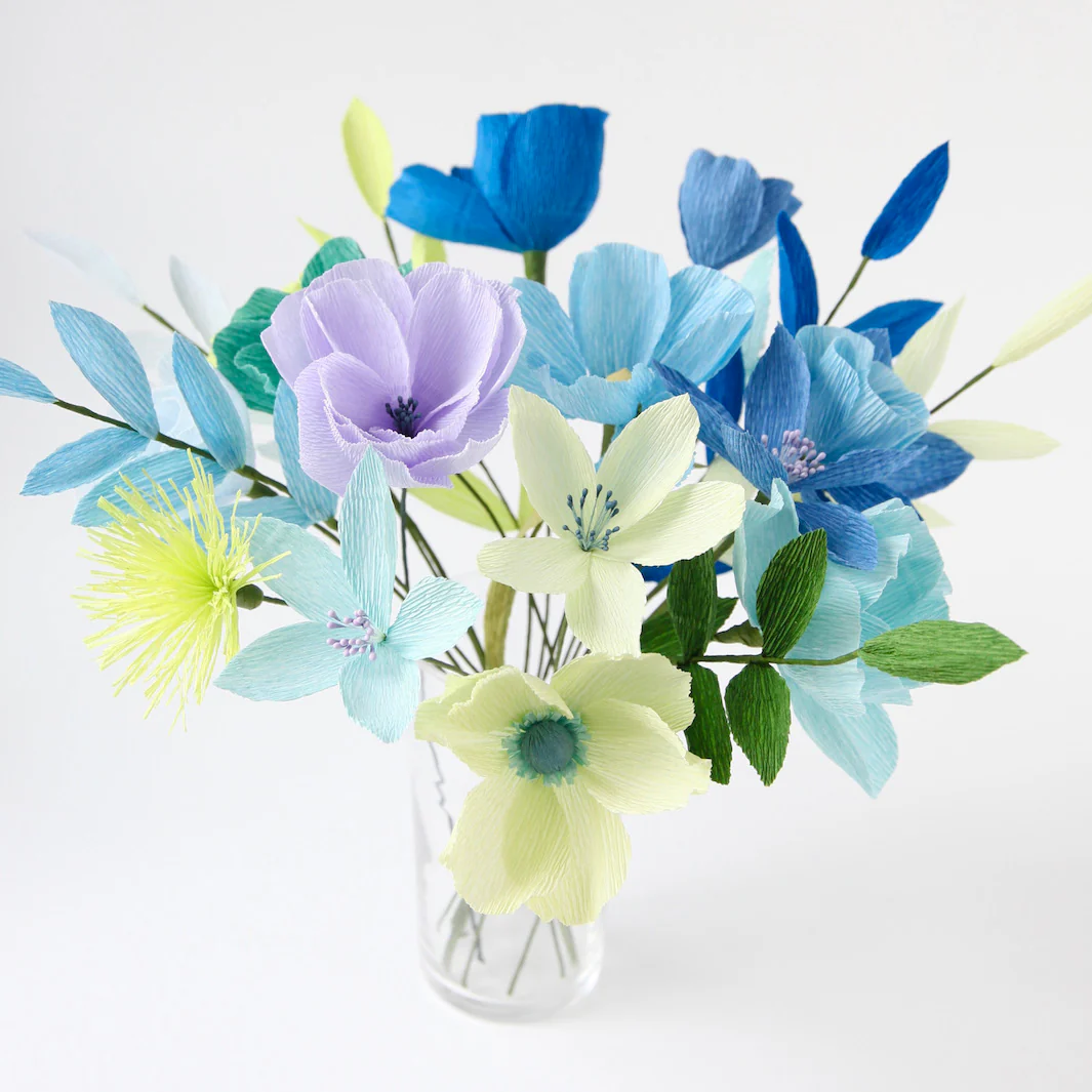 Kit Bouquet de Fleurs en Crépon - Bleu, Vert, Gris et Lilas - Capri – Image 5