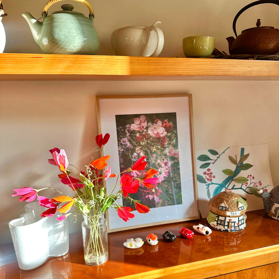 Kit Bouquet de Pois de Senteur en Crépon - Rouge Carmin, Prune, Rose, Orange et Vert Moyen - Passion – Image 3