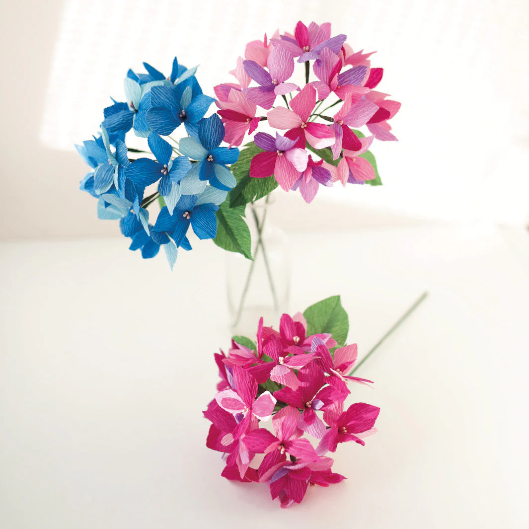 Kit Bouquet d'Hortensia en Crépon - Bleu Clair et Foncé, Rose Fuschia et Mauve - Quimper – Image 5