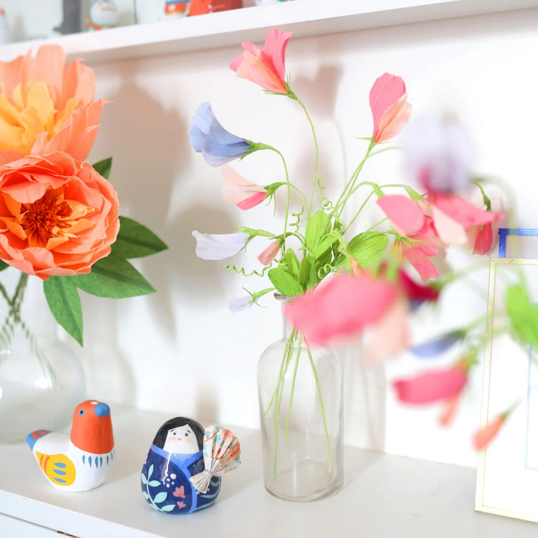 Kit Bouquet de Pois de Senteur en Crépon - Rose Clair, Pêche et Fuchsia, Bleu et Vert Clair et Mauve – Image 7